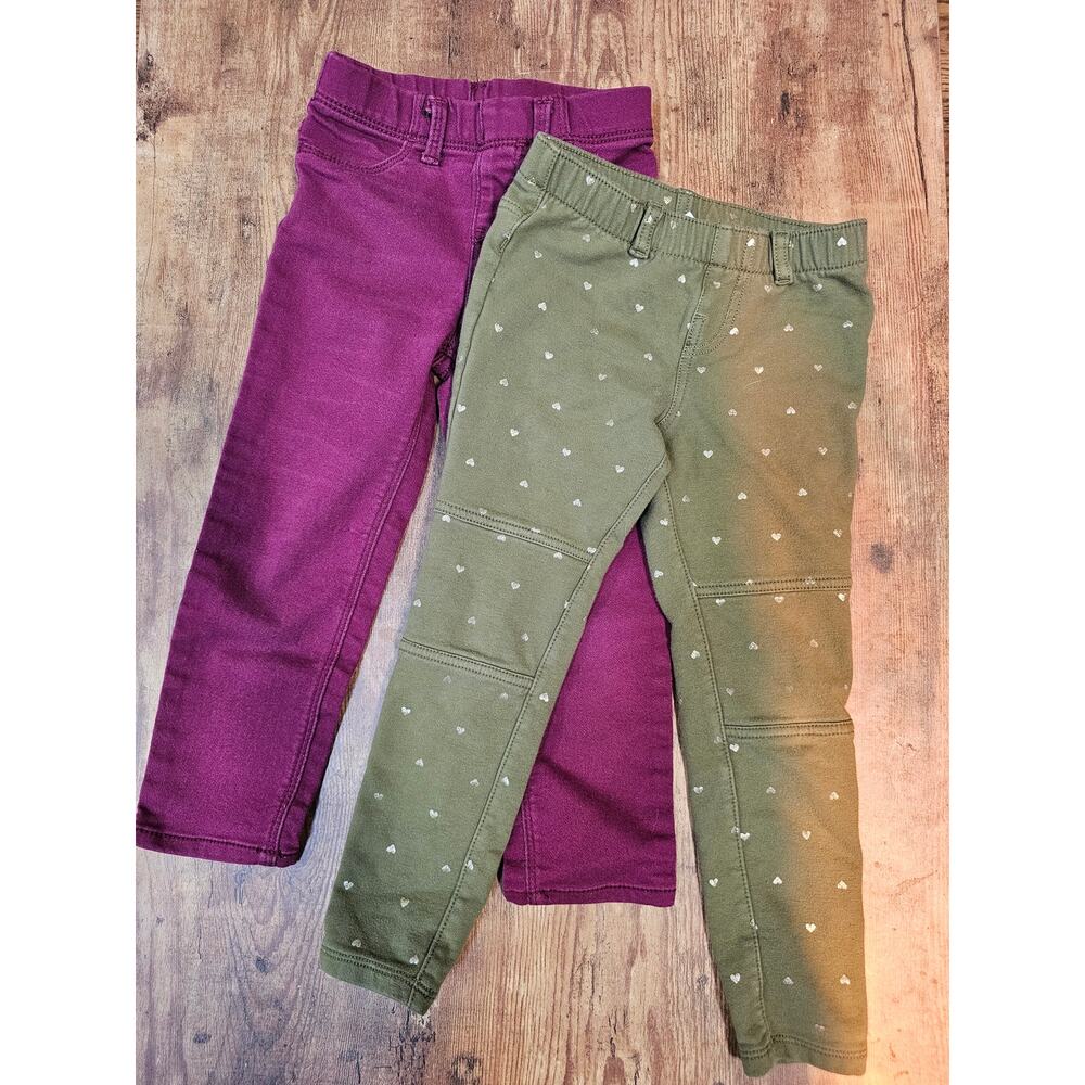 Bundle: 4T Pants – Cat & Jack- Olive Heart Print & Jordache- Magenta Jeggings